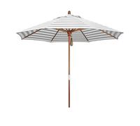 Outdoor Striped Patio Umbrella 7/9ft, UV50+ Garden Parasol with Pulley Lift, Vented Beach Umbrella, Foldable Wooden Pole Shade Umbrella (Color : Gray white stripes, Size : 210cm/7ft)