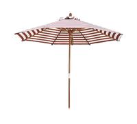 Outdoor Striped Patio Umbrella 7/9ft, UV50+ Garden Parasol with Pulley Lift, Vented Beach Umbrella, Foldable Wooden Pole Shade Umbrella (Color : Red white stripes, Size : 210cm/7ft)
