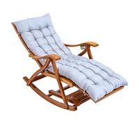 Outdoor Sun Loungers Bamboo Foldable Rocking Chair, 5 Speed Adjustable Elderly Recliner, With Foot Massage And Cotton Pad, Portable Garden Beach Lounge Chair