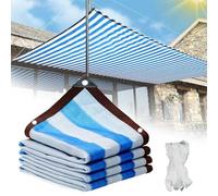 Outdoor Sun Shade Canopy Mesh Netting 10x30ft - Blue White Stripes 60% UV Block Grommeted Garden Net for Backyard Patio and Pool Protection Versatile