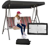Outdoor Swing Canopy Replacement Cover 3 Seater 191x120x18cm/75x47x7'' Universal Patio Swing Cover,Waterproof Replacement Canopy Top Cover for Garden Swing Chair Patio Hammock(Black)