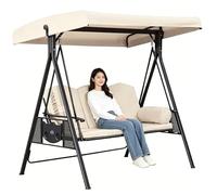 Outdoor Swing Canopy Replacement Top Cover, Universal Patio Swing Covers 2, 3 Seater, Waterproof Replacement Canopy Outdoor Furniture Cover for Garden Patio Porch Hammock,Khaki,195 * 122cm