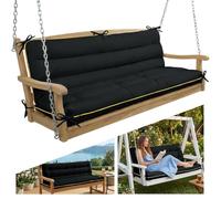 Outdoor Swing Cushion with Backrest, Tie Straps & Memory Foam - Replacement for Porch Bench 2/3 Seater, Oxford Fabric (BLACK, 60 INCH × 40 INCH)