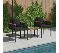 Outdoor Table Black PE Rattan 80x40x38cm Cushioned Weatherproof Steel with Pads