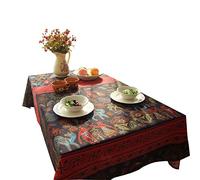 outdoor table cloth， Cotton Linen Tablecloth Ethnic Totem Print Washable Floral Table Cover Multiple Sizes(140X140cm)