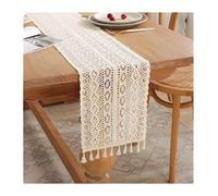 Outdoor Tablecloth， Christmas Table Runner Crochet Lace Cotton Blended Fabric Tassel(Table Runner a,24x180cm)