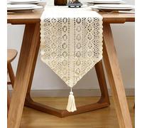 Outdoor Tablecloth， Christmas Table Runner Crochet Lace Cotton Blended Fabric Tassel(Table Runner B,24x240cm)