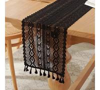 Outdoor Tablecloth， Christmas Table Runner Crochet Lace Cotton Blended Fabric Tassel(Table Runner C,24x220cm)