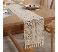 Outdoor Tablecloth， Christmas Table Runner Crochet Lace Cotton Blended Fabric Tassel(Table Runner E,24x160cm)