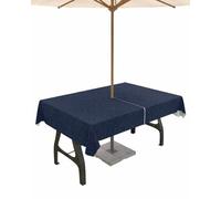 Outdoor Tablecloth with Umbrella Hole and Zipper 60 x 102 Inch Blue Leather Texture Vintage Classic Table Cover for Rectangular Tables Waterproof Tabletop Collection for Patio Garden Picnic Camping