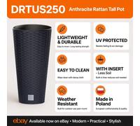 Modern Tall Outdoor Planter Anthracite 47cm Rattan Weave Pot - With Insert Ø25cm
