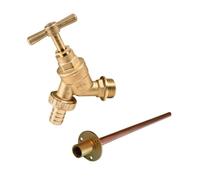 Outdoor Tap Kit, 1/2-Inch BSP, Copper Tube 15 x 35 cm, Wall Plate, Garden Bib Tap