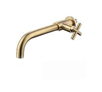 Outdoor Taps Brass Concealed Wall Mount Single Cold Water Tap Basin Faucet Brushed Gold Black Chrome Grey Long Spout Lavatory for Garden(Brushed Gold)