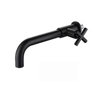 Outdoor Taps Brass Concealed Wall Mount Single Cold Water Tap Basin Faucet Brushed Gold Black Chrome Grey Long Spout Lavatory for Garden(Matt Black)