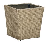 Outdoor Tea Table Beige PE Rattan Steel with Tempered Glass Top, 41.5x41.5x43cm