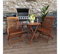 Outdoor Teak 3 Piece Bistro Set With 2 Folding Armchairs And Round Table - Easy, Quick Assembly