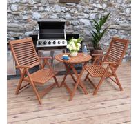 Outdoor Teak 3 Piece Bistro Set With 2 Reclining Armchairs And Round Table - Easy, Quick Assembly