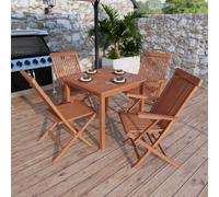 Outdoor Teak 5 Piece Dining Set With 2 Folding Chairs, 2 Folding Armchairs And Square Table - Easy, Quick Assembly