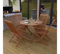 Outdoor Teak 5 Piece Dining Set With 4 Folding Chairs And Round Table - Easy, Quick Assembly