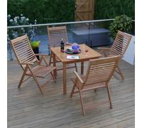 Outdoor Teak 5 Piece Dining Set With 4 Reclining Chairs And Square Table - Easy, Quick Assembly