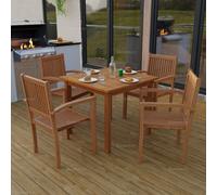 Outdoor Teak 5 Piece Dining Set With 4 Stacking Chairs And Square Table - Easy, Quick Assembly