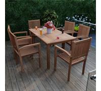 Outdoor Teak 7 Piece Dining Set With 6 Stacking Chairs And Rectangular Table - Easy, Quick Assembly