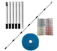 Outdoor Telescoping Clothesline Prop - 7.2 Ft Total Stick | Clothesline Support Rod with 32.8 Ft Rope and 20 Clips,for Laundry Support Drying Backyard Garden Patio Camping