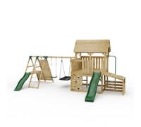 Outdoor Toys Farmplay Hayloft Climbing Frame With Double Swing, Climbing Wall With Deck, Lean To And Slides For Kids