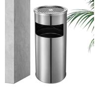 Outdoor Trash Can - 30L with Ashtray Fireproof Garbage Can Stainless Steel