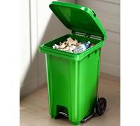 Outdoor Trash Can with Foot Pedal 65 Gallon Large Capacity Commercial Garbage Bin Step-On Design with Lid and Wheels for Easy Outdoor Disposal (Green)