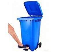 Outdoor Trash Can with Foot Pedal 65L Hands-Free Disposal Lidded Waste Bin on Wheels Step-On Trash Container for Office Patio Backyard Deck (Blue)