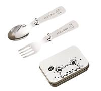 Outdoor Travel Camping Cutlery Set Folding Metal Tableware Fork Spoon Utensils with Storage Box for Picnics and Hiking Outdoor Folding Cutlery Fork Spoon with Box