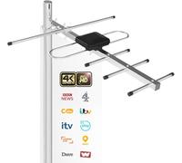 Outdoor TV Aerial for Freeview - Long Range 360° Reception - Supports 4K/Full HD - Digital External TV Antenna for Smart TV/DVB-T2 - Easy Roof or Loft Installation - 8M Coaxial Cable