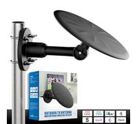 Outdoor TV Aerial with Signal Booster - 360° Reception Long Range Freeview Aerial for Smart TV & DVB-T2 - Supports 4K Full HD - Weatherproof Digital HDTV Antenna with 32.8FT Coaxial Cable