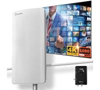 Outdoor TV Antenna Long Range - ANTOP AT-800SBS HD Smart Panel Antenna with Smart Boost System Support 2TVs or A Second Device