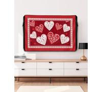 Outdoor TV Cover for Outside Flat Screen,Valentine's Day Textured Love Heart 600D Thick Waterproof Weatherproof Outdoor TV Screen Protector with Zipper for 60 to 65 Inch Flat Screens Romantic Red