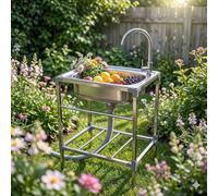 Outdoor Utility Sink 38x33x83cm Stainless Steel Free Standing Single Bowl Kitchen Sink with 360° Rotatable Faucet and Bottom Shelf et Drainage Pipe for Garage,Restaurant, Kitchen,Laundry Room