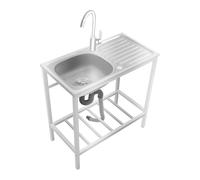 Outdoor Utility Sink Freestanding Kitchen Sink with 360° Rotatable Faucet Large Basin and Storage Shelf for Outdoors Restaurants Basements Bars Kitchens Etc.