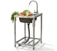 Outdoor Utility Sink,Freestanding Kitchen Sink with Hot & Cold Faucet,Stainless Steel Single Bowl,Portable Commercial Restaurant Sinks with Storage Shelves,for Bar Garage Backyard