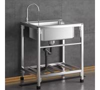 Outdoor Utility Sink,Stainless Steel FreeStanding Single Bowl Kitchen Sink with Cold and Hot Water Pipe and Storage Shelf for Laundry Garage,Restaurant, Garden
