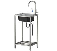Outdoor Utility Sink Stainless Steel Single Bowl Freestanding - Indoor/Outdoor/Garden - Washbasin - Mobile/Camping/Commercial - Kitchen Sink with Faucet/Drain Fittings/Brackets,Easy to Clean