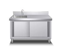 Outdoor Utility Sink with Cabinet and Workbench, Stainless Steel Kitchen Sink with Storage Shelves and Hot/Cold Faucet for Restaurant, Laundry Room