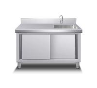 Outdoor Utility Sink with Cabinet and Workbench, Stainless Steel Kitchen Sink with Storage Shelves and Hot/Cold Faucet for Restaurant, Laundry Room