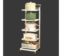 Outdoor Vegetable Storage Cart with Wheels Rolling Kitchen Trolley Fruit & Vegetable Basket nizer Compact White Design - 5 Boards & 1 Basket