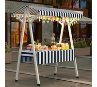 Outdoor Vendor Cart Foldable Hot Dog Stand Cart with Canopy Umbrella, Farmers Market Stalls/Booth Vendor's Dessert Stall for Markets Street Food(Blue 2,110cm/43in)