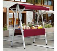 Outdoor Vendor Cart Foldable Hot Dog Stand Cart with Canopy Umbrella, Farmers Market Stalls/Booth Vendor's Dessert Stall for Markets Street Food(Crimson,130cm/51in)