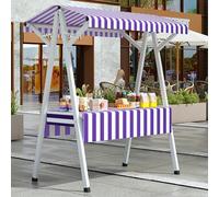 Outdoor Vendor Cart Foldable Hot Dog Stand Cart with Canopy Umbrella, Farmers Market Stalls/Booth Vendor's Dessert Stall for Markets Street Food(Purple,110cm/43in)