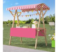 Outdoor Vendor Cart, Portable Cart with Canopy, Movable Stall Display Stand, Foldable Vending Stand Kiosk Display Trolley with Canopy, for Market, Street Food, Events(Pink 2,150cm/59in)