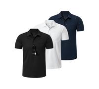 Outdoor Ventures 3 Pack Mens Polo Shirt Short Sleeve UPF50+ Polo Quick Dry Moisture Wicking Breathable T Shirts Running Sports Golf Tennis Top Casual Work Shirt 3P:Black+White+Dark Blue XL