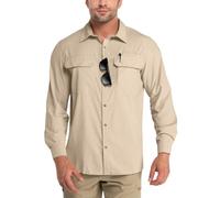 Outdoor Ventures Men's Button-Down Shirt Cooling Quick Drying Shirts | UPF 50+, Roll-Up Sleeve, 2 Pockets, Breathable, Moisture Wicking, Water Resistant, for Fishing Safari Travel
